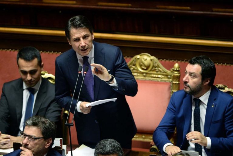 Premier Giuseppe Conte al Senato parla di appalti pubblici